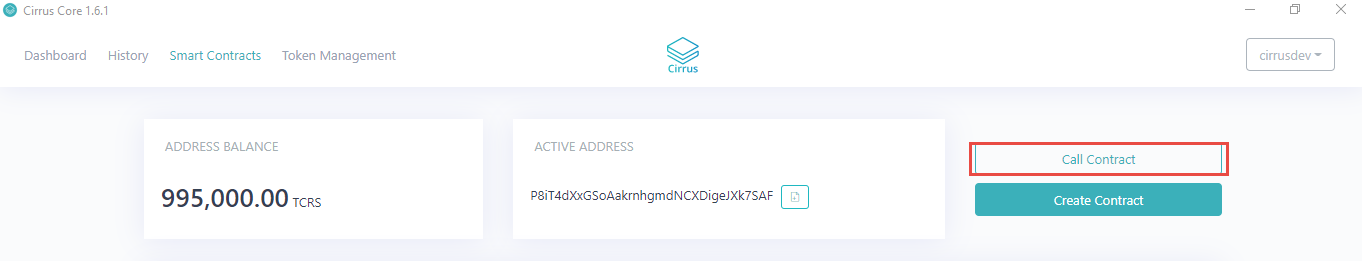 Calling Contract from Cirrus Core Private Net Wallet